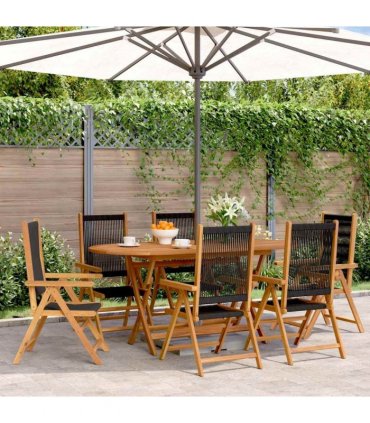 vidaXL Reclining Folding Chairs 6 pcs Black Solid Wood Acacia