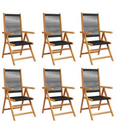 vidaXL Reclining Folding Chairs 6 pcs Black Solid Wood Acacia