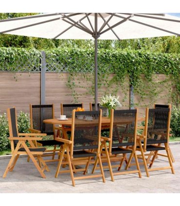 vidaXL Reclining Folding Chairs 8 pcs Black Solid Wood Acacia