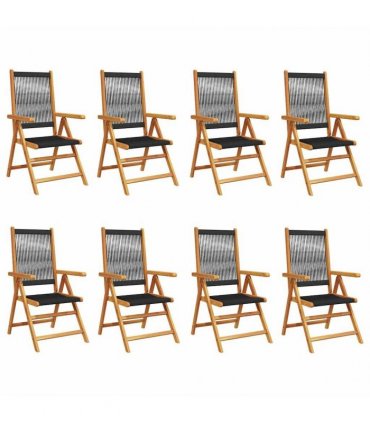vidaXL Reclining Folding Chairs 8 pcs Black Solid Wood Acacia