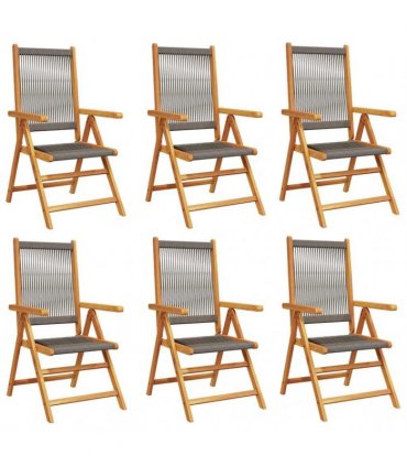 vidaXL Reclining Folding Chairs 6 pcs Grey Solid Wood Acacia