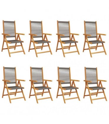 vidaXL Reclining Folding Chairs 8 pcs Grey Solid Wood Acacia