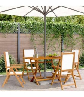 vidaXL Reclining Folding Chairs 4 pcs Cream White Fabric&Solid Wood