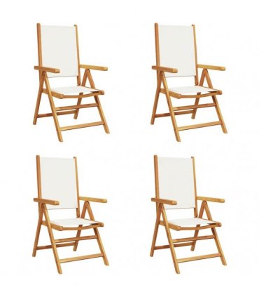 vidaXL Reclining Folding Chairs 4 pcs Cream White Fabric&Solid Wood