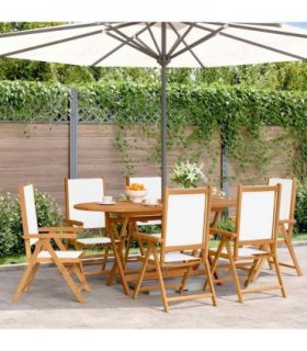 vidaXL Reclining Folding Chairs 6 pcs Cream White Fabric&Solid Wood