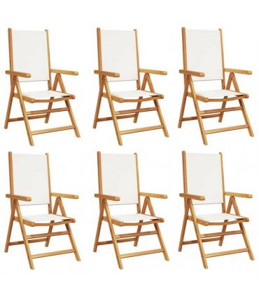 vidaXL Reclining Folding Chairs 6 pcs Cream White Fabric&Solid Wood