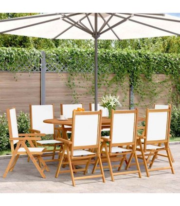 vidaXL Reclining Folding Chairs 8 pcs Cream White Fabric&Solid Wood
