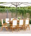 vidaXL Reclining Folding Chairs 8 pcs Cream White Fabric&Solid Wood