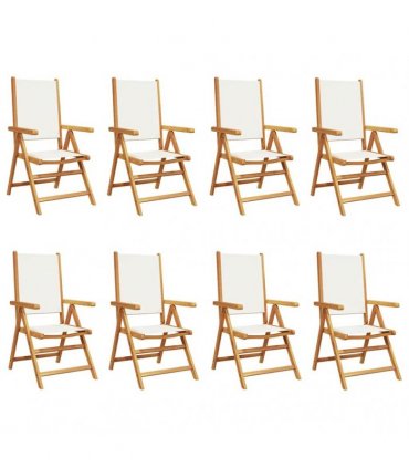 vidaXL Reclining Folding Chairs 8 pcs Cream White Fabric&Solid Wood