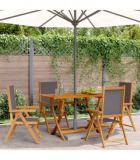 vidaXL Reclining Folding Chairs 4 pcs Anthracite Fabric and Solid Wood