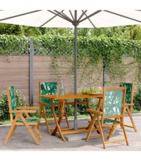vidaXL Reclining Folding Chairs 4 pcs Green Fabric and Solid Wood