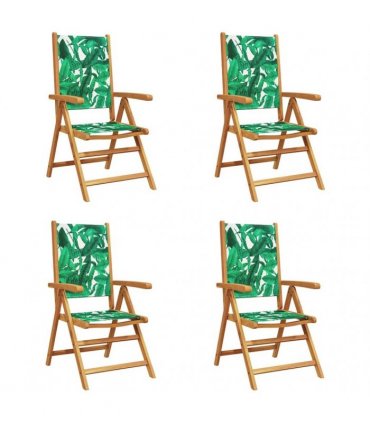 vidaXL Reclining Folding Chairs 4 pcs Green Fabric and Solid Wood