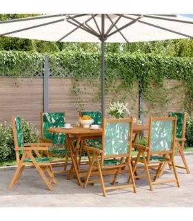 vidaXL Reclining Folding Chairs 6 pcs Green Fabric and Solid Wood