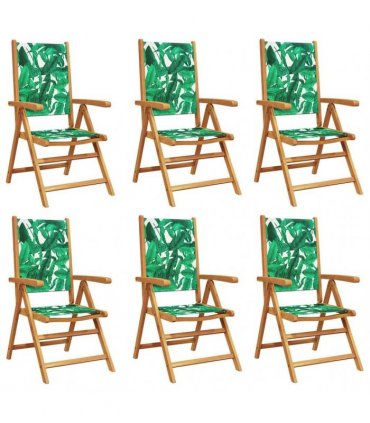 vidaXL Reclining Folding Chairs 6 pcs Green Fabric and Solid Wood