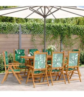 vidaXL Reclining Folding Chairs 8 pcs Green Fabric and Solid Wood