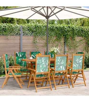 vidaXL Reclining Folding Chairs 8 pcs Green Fabric and Solid Wood