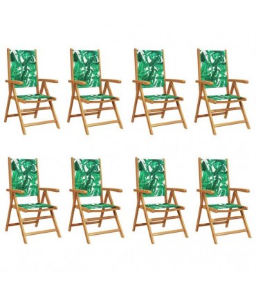 vidaXL Reclining Folding Chairs 8 pcs Green Fabric and Solid Wood