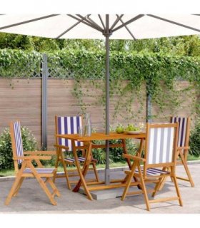 vidaXL Reclining Folding Chairs 4 pcs Blue and White Fabric&Solid Wood