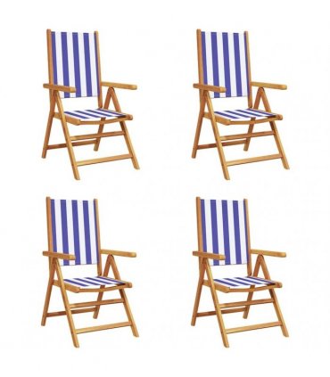 vidaXL Reclining Folding Chairs 4 pcs Blue and White Fabric&Solid Wood