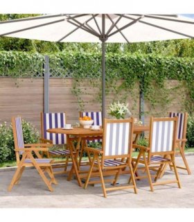 vidaXL Reclining Folding Chairs 6 pcs Blue and White Fabric&Solid Wood