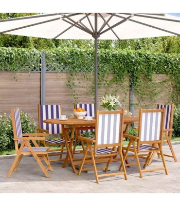 vidaXL Reclining Folding Chairs 6 pcs Blue and White Fabric&Solid Wood