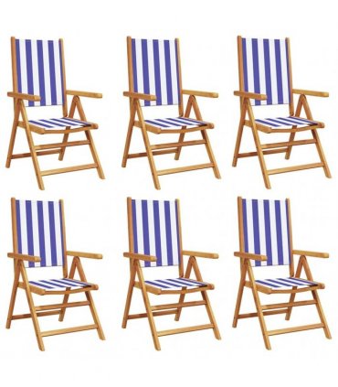 vidaXL Reclining Folding Chairs 6 pcs Blue and White Fabric&Solid Wood