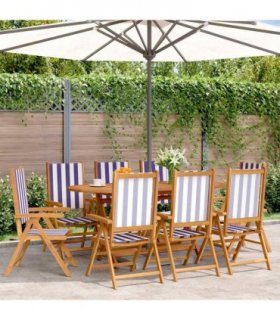 vidaXL Reclining Folding Chairs 8 pcs Blue and White Fabric&Solid Wood