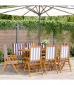 vidaXL Reclining Folding Chairs 8 pcs Blue and White Fabric&Solid Wood