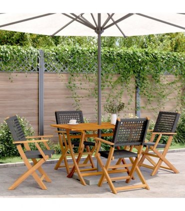 vidaXL Folding Chairs 4 pcs Black Poly Rattan and Solid Wood