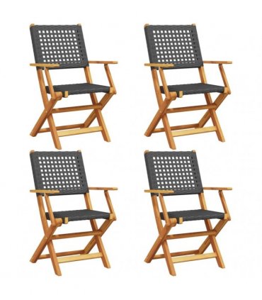 vidaXL Folding Chairs 4 pcs Black Poly Rattan and Solid Wood