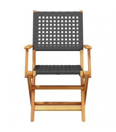 vidaXL Folding Chairs 4 pcs Black Poly Rattan and Solid Wood
