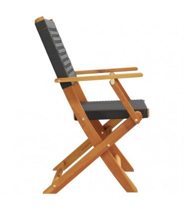 vidaXL Folding Chairs 4 pcs Black Poly Rattan and Solid Wood