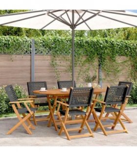 vidaXL Folding Chairs 6 pcs Black Poly Rattan and Solid Wood