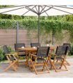 vidaXL Folding Chairs 6 pcs Black Poly Rattan and Solid Wood