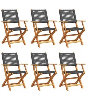 vidaXL Folding Chairs 6 pcs Black Poly Rattan and Solid Wood