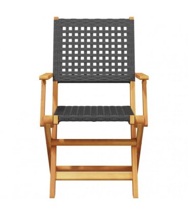 vidaXL Folding Chairs 6 pcs Black Poly Rattan and Solid Wood