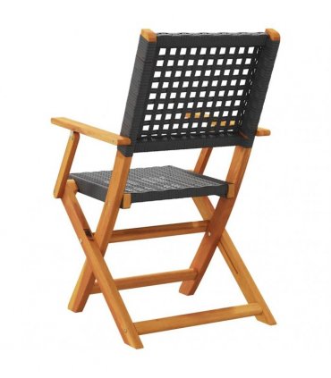 vidaXL Folding Chairs 6 pcs Black Poly Rattan and Solid Wood