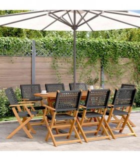 vidaXL Folding Chairs 8 pcs Black Poly Rattan and Solid Wood