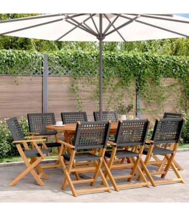 vidaXL Folding Chairs 8 pcs Black Poly Rattan and Solid Wood