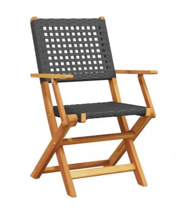vidaXL Folding Chairs 8 pcs Black Poly Rattan and Solid Wood