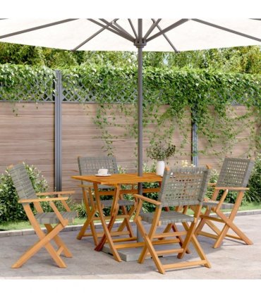 vidaXL Folding Chairs 4 pcs Grey Poly Rattan and Solid Wood