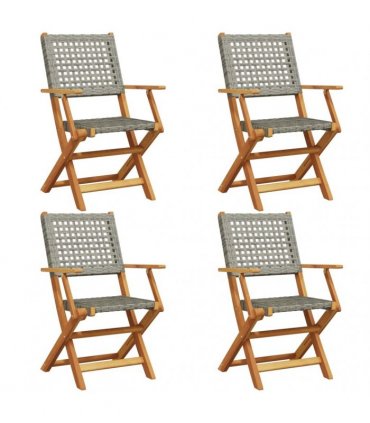 vidaXL Folding Chairs 4 pcs Grey Poly Rattan and Solid Wood