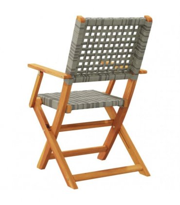 vidaXL Folding Chairs 4 pcs Grey Poly Rattan and Solid Wood