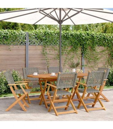 vidaXL Folding Chairs 6 pcs Grey Poly Rattan and Solid Wood
