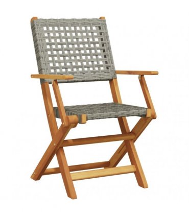 vidaXL Folding Chairs 6 pcs Grey Poly Rattan and Solid Wood
