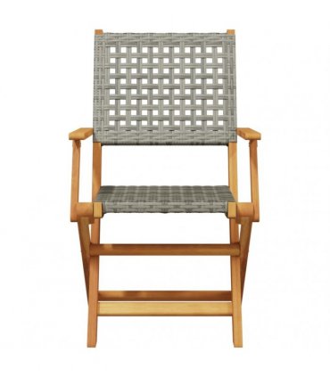 vidaXL Folding Chairs 6 pcs Grey Poly Rattan and Solid Wood