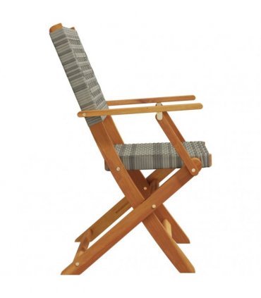 vidaXL Folding Chairs 6 pcs Grey Poly Rattan and Solid Wood