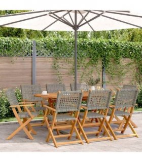 vidaXL Folding Chairs 8 pcs Grey Poly Rattan and Solid Wood
