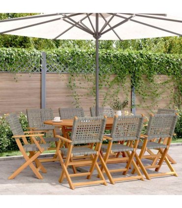 vidaXL Folding Chairs 8 pcs Grey Poly Rattan and Solid Wood
