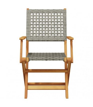 vidaXL Folding Chairs 8 pcs Grey Poly Rattan and Solid Wood